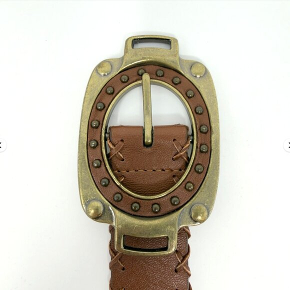 Betsey Johnson Leather Belt Studded Oval Buckle Brown M - Picture 2 of 8